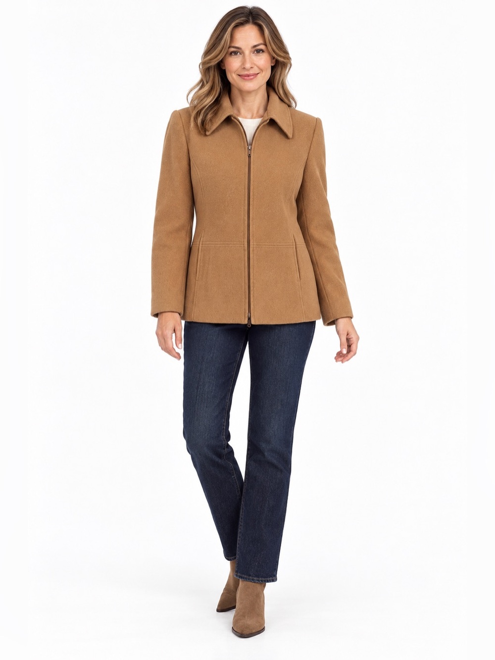 TRIBAL Vintage Camel Wool Cashmere Blend Zip Jacket Size 8